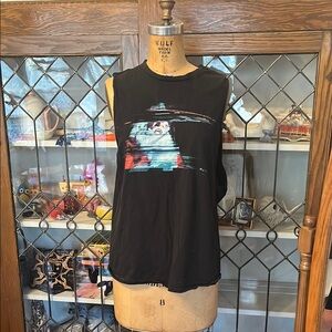 Black Graphic Muscle Tank with Abstract Portrait